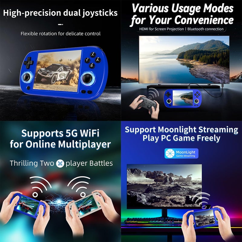GiipGoop RG40XX H Retro Handheld Game Consoles RG40XXH Retro Gaming Console 64 TF Card Preloaded Games 5000+ Portable Gaming Console Linux 64-bit System 4.0'' IPS Screen WiFi Bluetooth HD and TV Output Blue - Image 3